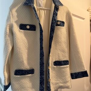 Sandro Cream and Blue Textured Blazer